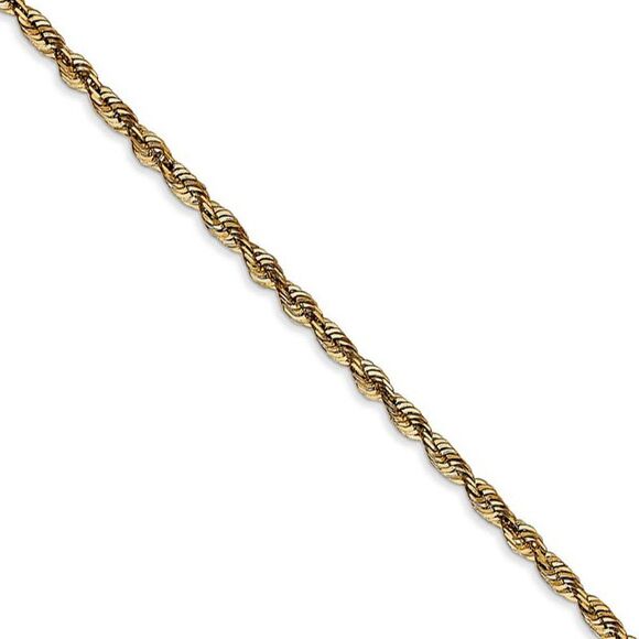 2.5mm 14k Yellow Gold Light Diamond Cut Rope Chain Necklace 24 Inch